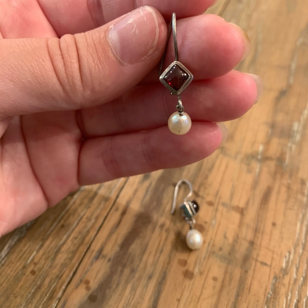 Beautiful ruby stone and genuine pearl earrings